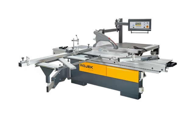 Justersåg PF400 NC 2-axlad med motoriserad höjning/sänkning och tiltbar av sågklinga - justerbord mått 3200 x 400mm